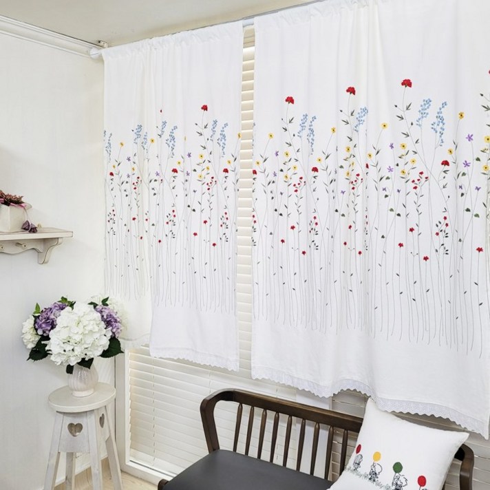 리빙데코 들꽃자수 광목가리개커튼150150 주문제작상품