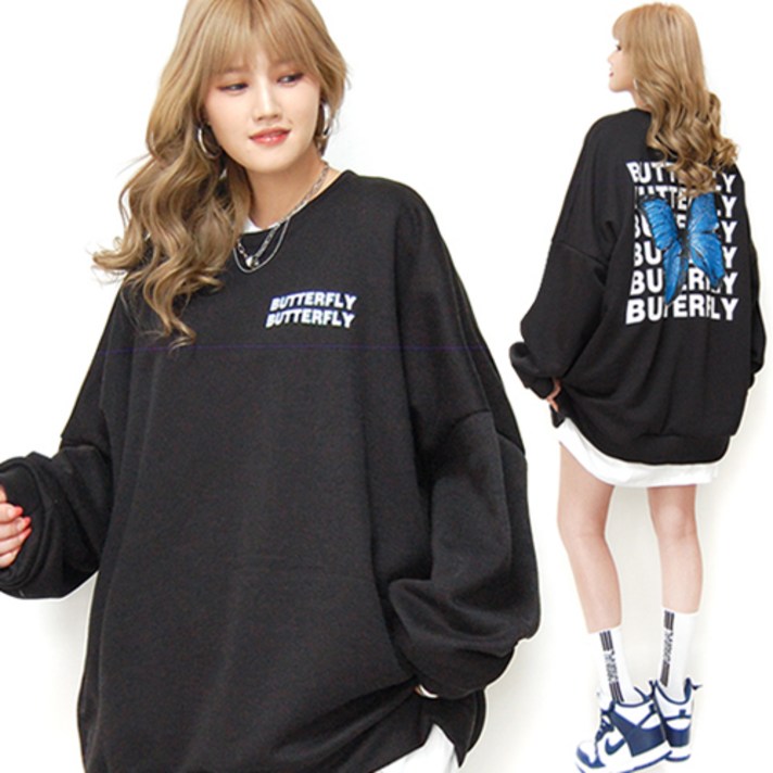 통통마녀  버터플라이 박스 맨투맨 4 컬러 4XL 오버사이즈  기모 포함 판매 