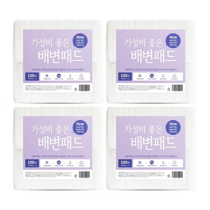 가성비 좋은 애견 배변패드 20g, SAP 2g, 40x50cm 100매 x 4개 총 400매, 단품 가성비 좋은 애견 배변패드 20g, SAP 2g, 40x50cm 100매 x 4개 총 400매, 단품