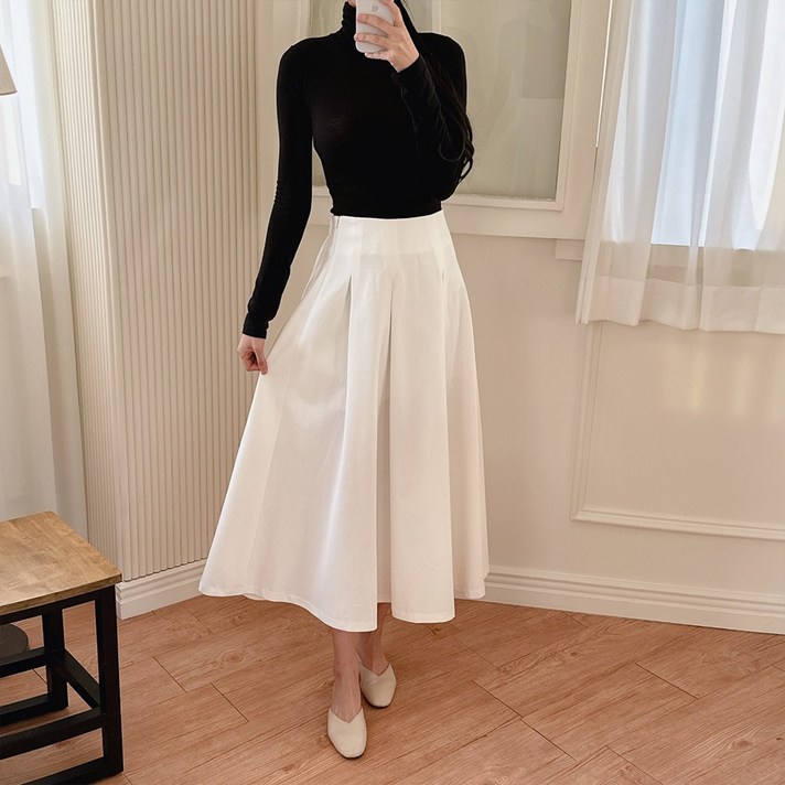 이푼아이 A라인 면 플레어 뒷밴딩 롱 스커트 이푼아이 A라인 면 플레어 뒷밴딩 롱 스커트