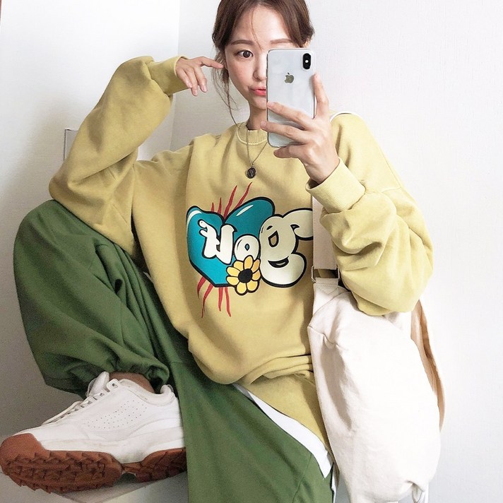 러브앤시티 남녀공용 피그먼트 하트골프 맨투맨 오버핏 티셔츠 박스티 여성 빅사이즈 워싱 프리미엄