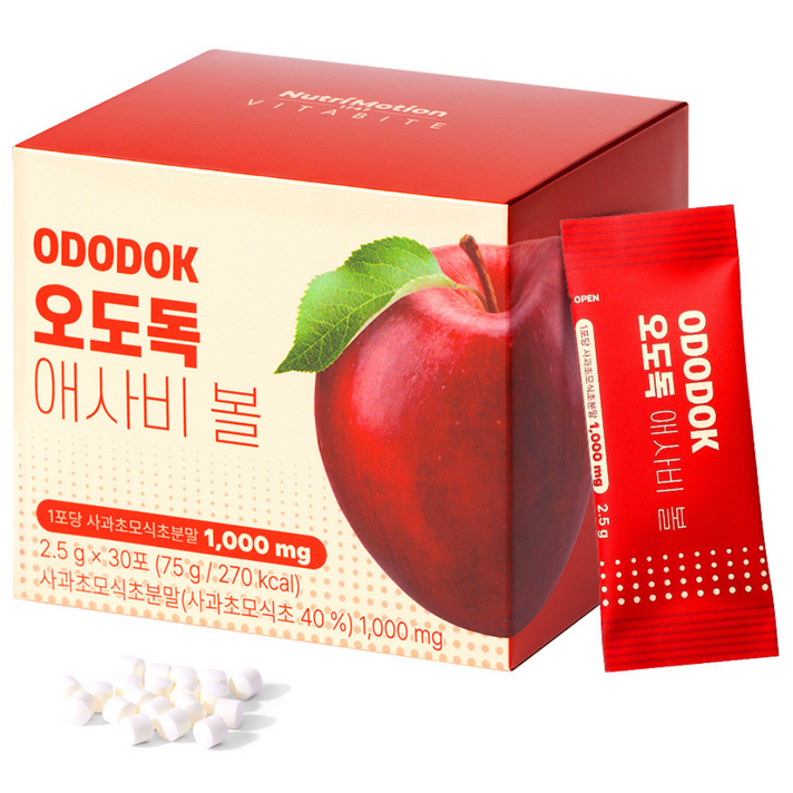 뉴트리모션 비타바이트 오도독 애사비볼 애플사이다비니거 사과초모식초 30p, 1개, 30회분
