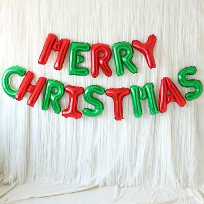 MERRY CHRISTMAS 은박풍선 커튼 세트, 레드앤그린, 1세트 20221224