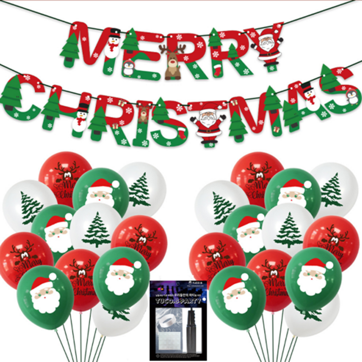 투코비 메리 크리스마스 가랜드 + 장식 풍선 + 손펌프 + 고정테이프, 혼합색상, 1세트