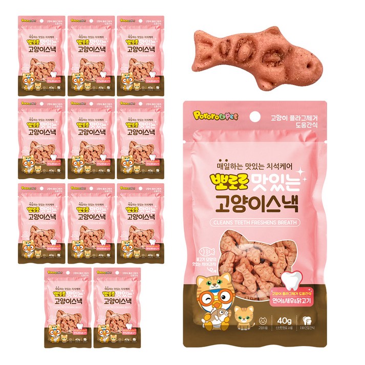 뽀로로펫 고양이 스낵, 연어+새우+닭고기, 40g, 12개
