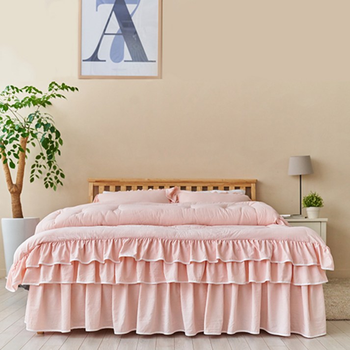 류금숙 라인 실키케어 프릴 차렵이불 베개 이중 침대커버 세트