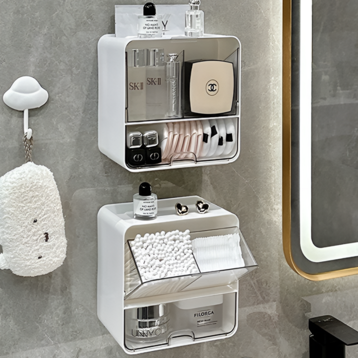 한평다락 무타공 욕실 수납 정리함 면봉 화장솜 다용도 소품 정리, 1개, 투명