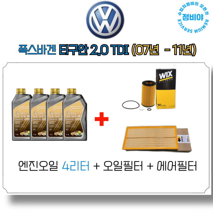 폭스바겐 티구안 2.0 TDI 디젤 엔진오일세트 07년 11년, 1개 폭스바겐 티구안 2.0 TDI 디젤 엔진오일세트 07년 11년, 1개