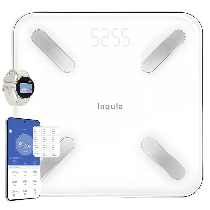 인쿨라 체중계 블루투스 스마트 체중계 체지방 체중계 디지털 체중계 고정밀센서 가정용 체중계 아기 체중계, 1개, 흰색, RJ5052