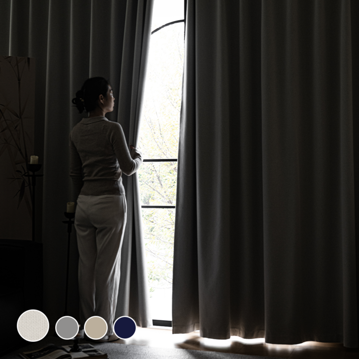 [1+1] HOMEY NEST 밝은색상 100% 완벽 빛차단 암막커튼 호텔식 방풍 암막 린넨커텐 아일렛형