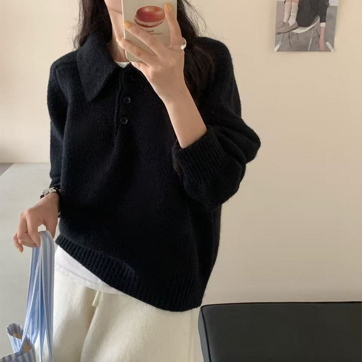[웨일쓰] 여성 카라니트 루즈핏 니트 긴팔 기본 데일리 겨울 스웨터