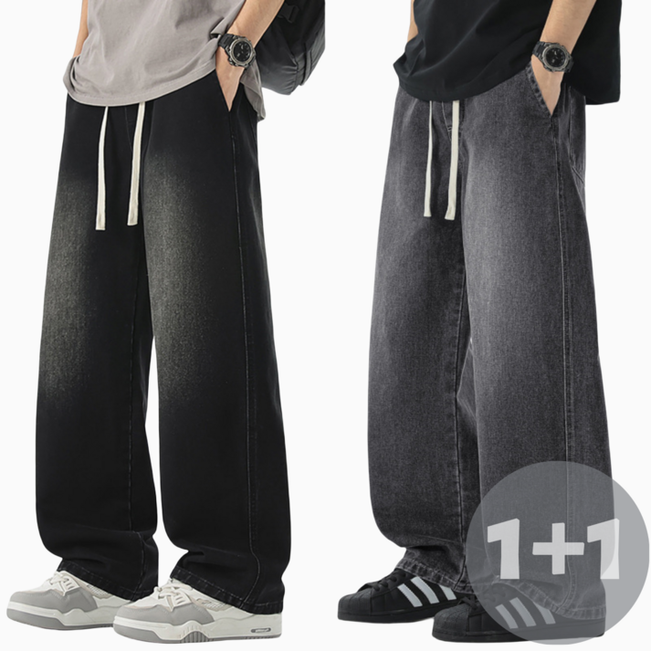 남성 데님 팬츠 11 여름 청바지 세미 와이드 스판 밴딩 롱 데님 일자 팬츠