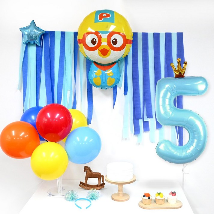 캐릭터 생일파티 세트 캐릭터 쿠로미 뽀로로 피카츄 스트리머 숫자 2 3 4 5 이벤트, 1세트, 뽀로로 생일파티