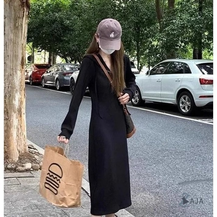 ZAJA 여성 롱 후드 맨투맨 원피스 슬림핏 롱다리 효과 봄가을 데일리룩