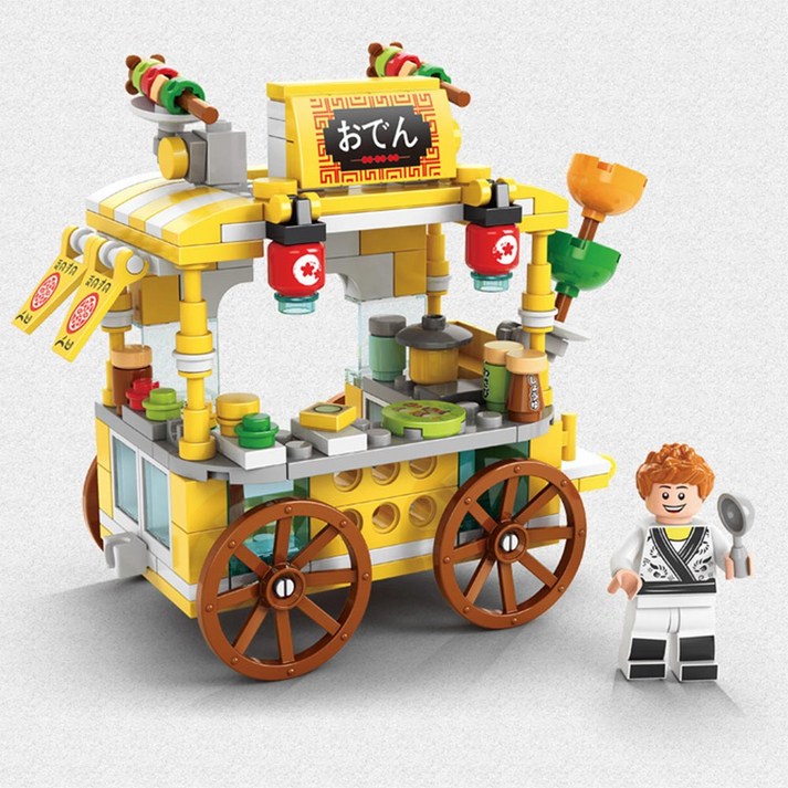 레고 호환 도시 블럭 시장 먹자골목 푸드트럭 8종 만들기, 어묵탕 푸드트럭