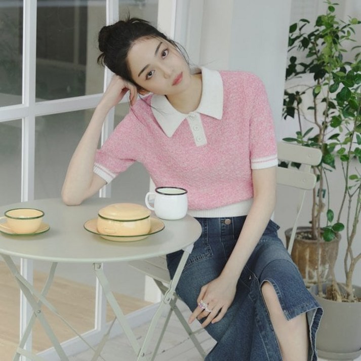잇미샤 배색카라 크롭 니트 ITO3ZPO710 527728