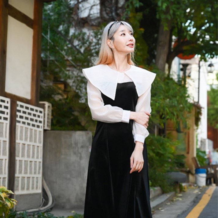 [골반39] 벌룬 슬리브 빅카라 뷔스티에 레트로 햅번 투피스