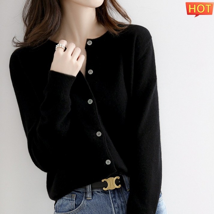 라부라카 데일리 여성용 기본 라운드넥 니트 가디건 슬림핏 가을 스웨터 10컬러