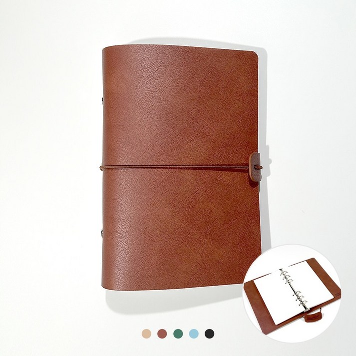 푸꾸푸꾸 빈티지 가죽 다이어리 업무 만년 바인더, 브라운