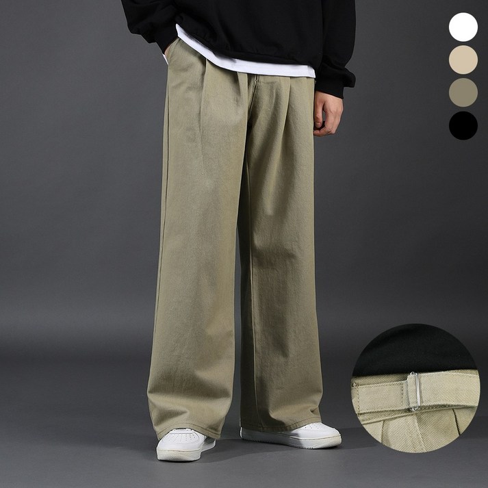 후앙스 데일리 3기장 허리스트랩 앞투턱 와이드 코튼 팬츠 GZCP5206