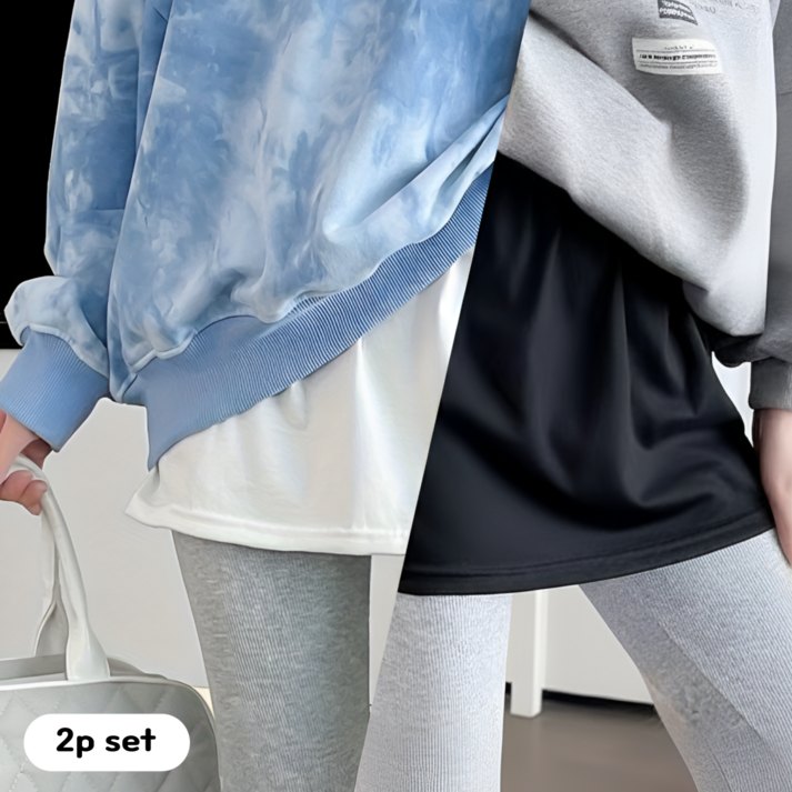 여성용 페이크 레이어드 슬릿 힙커버 밴딩 스커트 2p 세트