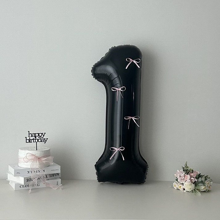 연지마켓 블랙 대형 숫자 풍선 리본 기념일 생일