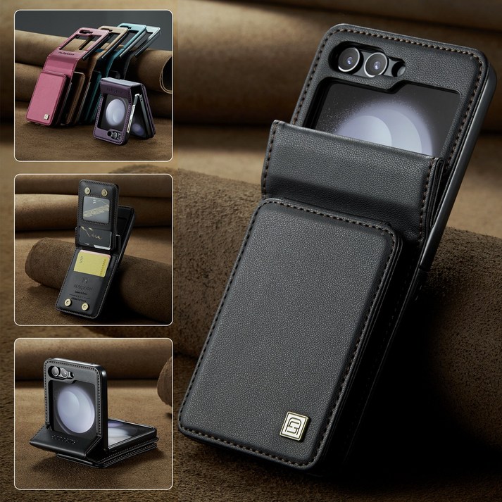 Gradle핸드폰케이스 갤럭시Z플립6가죽케이스 제트플립6/지플립6/5 카드지갑케이스 다중카드수납+퀼팅가죽