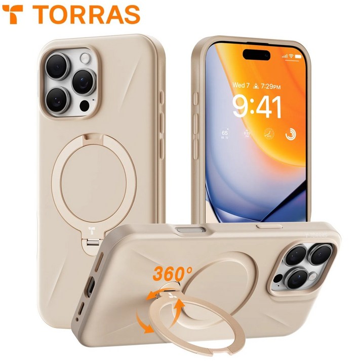 (공식) TORRAS 토라스 업그레이드 360도 QPro 회전식 스탠드 밀리터리 등급 충격 방호 초강력 맥세이프 호환 반투명 휴대폰 케이스- 90도 촬영 가능!