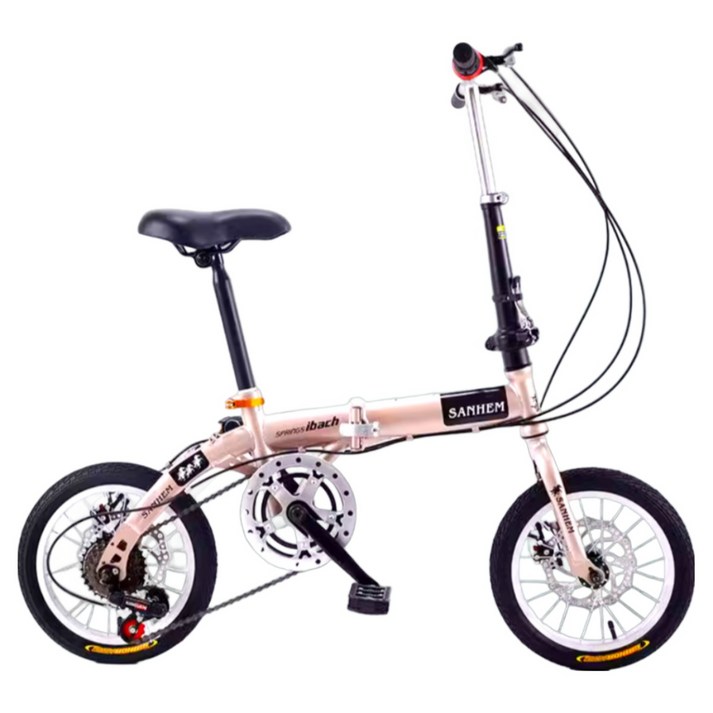 모빌리오 14인치 5단 초소형 접이식 자전거 휴대용 출퇴근 폴딩 미니벨로 버디 초경량, 1개, 115cm, 샴페인핑크