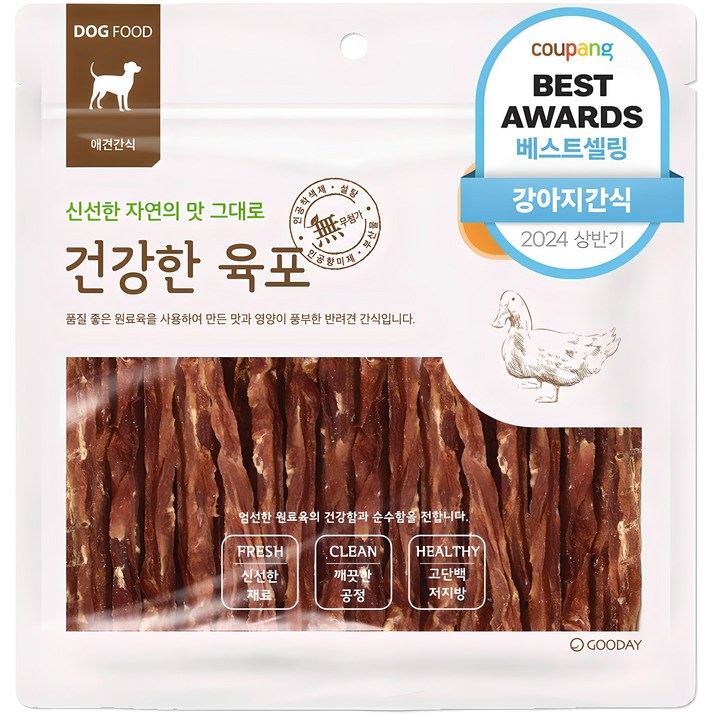 굿데이 건강한 육포 강아지 간식, 오리가슴살 스틱, 300g, 1개 굿데이 건강한 육포 강아지 간식, 오리가슴살 스틱, 300g, 1개