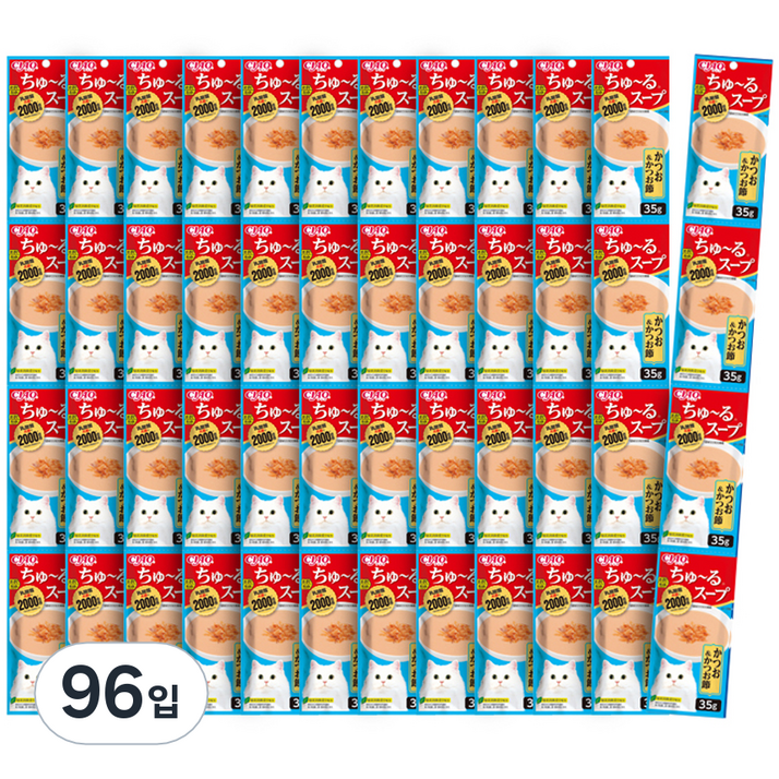 챠오츄르 고양이 짜먹는 간식, 혼합맛(가다랑어/가다랑어포), 35g, 96개