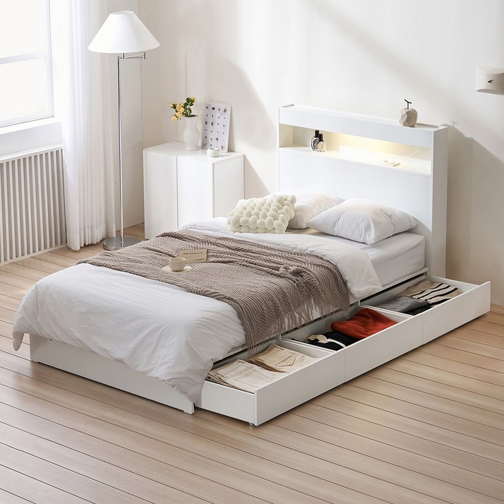 서울소호 트리플 LED 수납 침대프레임  파워 본넬 양면 매트리스 세트 방문설치