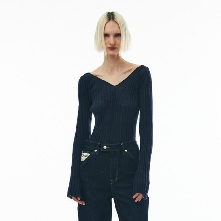 세터 여성용 버크 브이넥 모헤어 니트