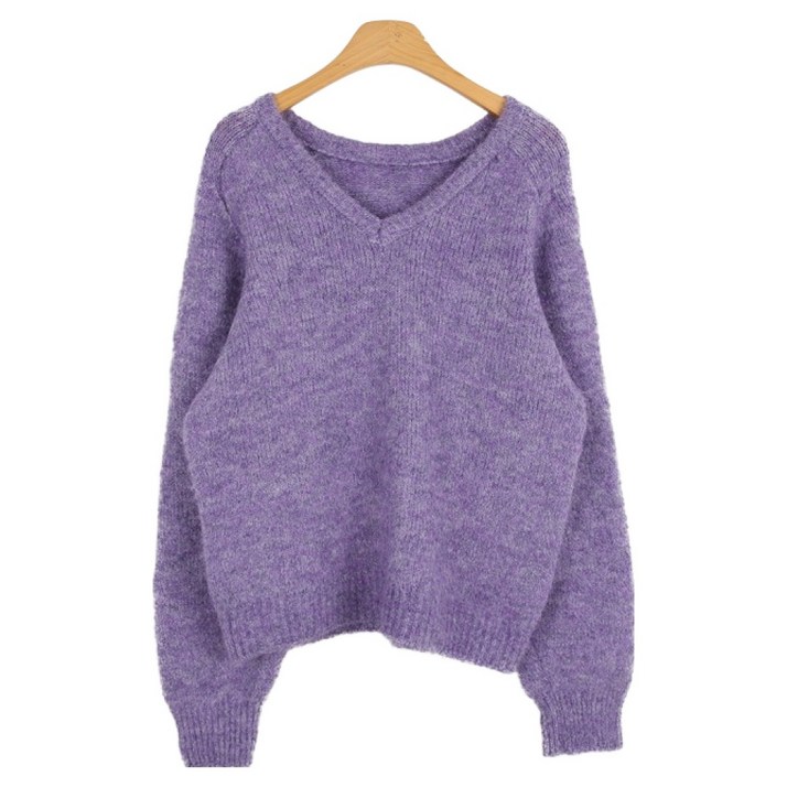 위드후이린 여성용 솜사탕 크롭 브이넥 니트