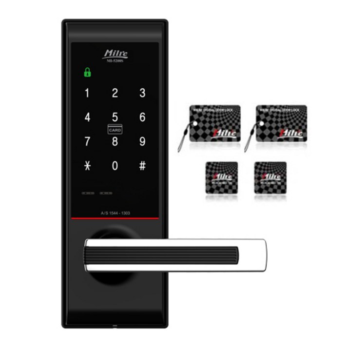 밀레시스텍 무타공 디지털도어락카드키4개 건전지포함 MI5200S