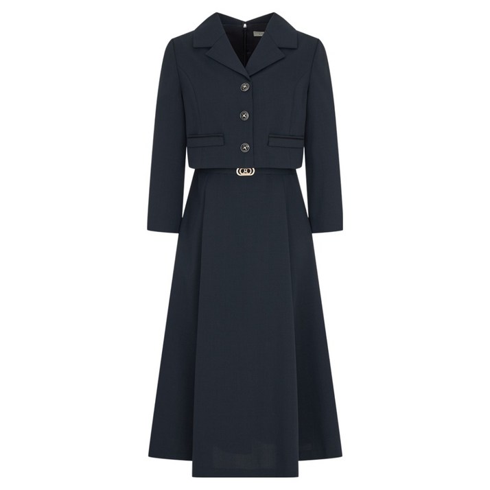 라인어디션 플레어 벨티드 카라 원피스