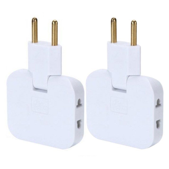 EU US 중국 돼지코 플러그 한국 변환 멀티 어댑터 110v 220v 3in1 틈새 화이트 2개 구성, 6.5cm, 2개