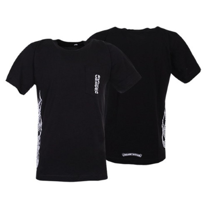 크롬하츠 [크롬하츠] 18SS 앞포켓 로고 사이드 불꽃 프린트 남성 반팔 티셔츠 블랙