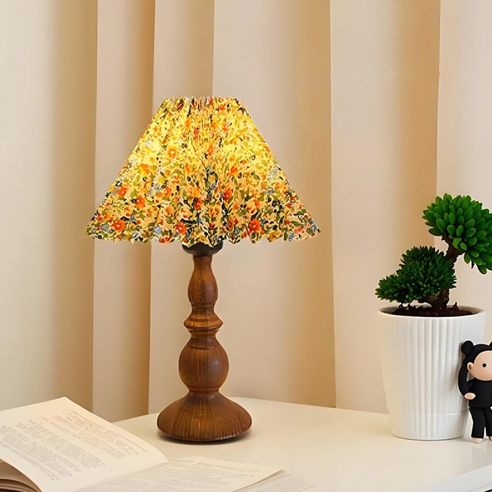 Mayho 빈티지 엔틱 무드등 플리츠 쉐이드 거실스탠드조명 밝기 조절 인테리어 조명, 플로럴