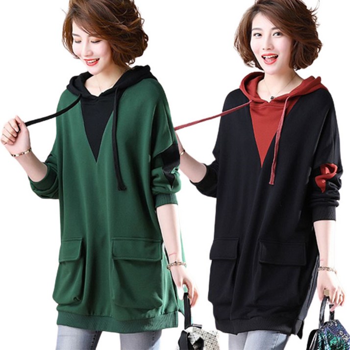 맨투맨 여성 봄가을 신상 빅사이즈 롱 데일리룩 50대 40대 중녕 엄마 후드 상의 얇은 긴팔티 캐주얼