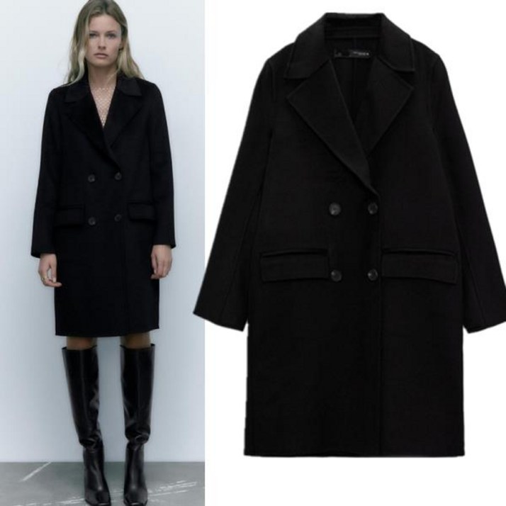 ZARA 블랙 울 더블 브레스티드 코트 자켓 ZARA 블랙 울 더블 브레스티드 코트 자켓