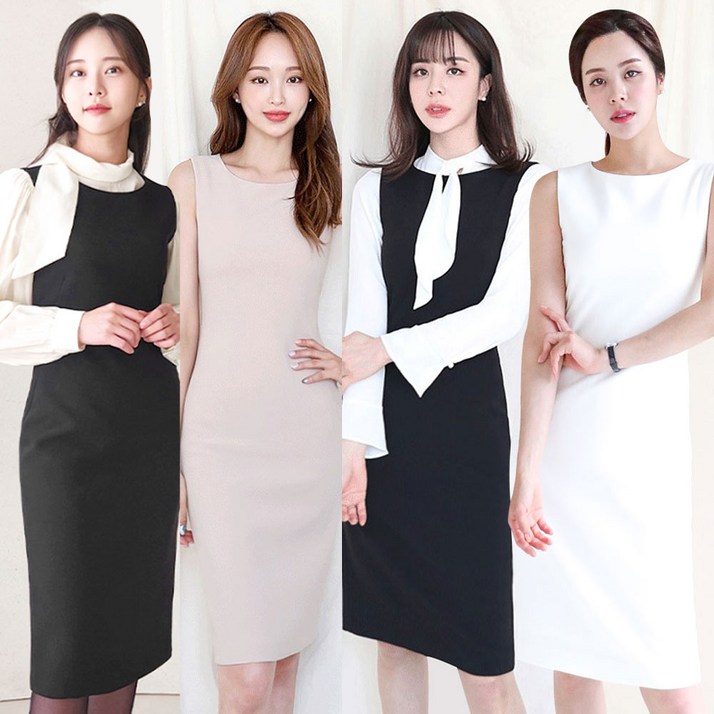 민소매 정장 나시 스판 원피스 아나운서 하객룩 H라인 짱짱