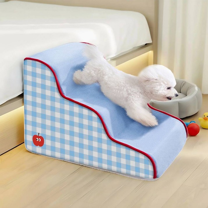 Tinduo 강아지계단 논슬립 슬개골보호 미끄럼방지 커브계단, 1개, 블루