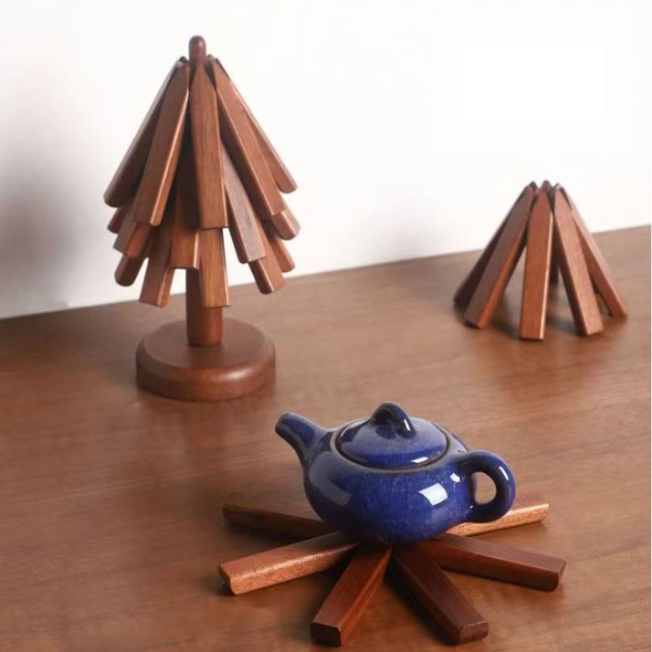 osshop 원목 우드 트리 냄비받침대 3p, 1개, 우드 냄비받침대 3p