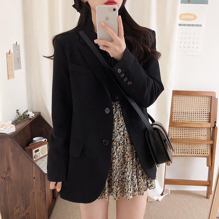 예쁨시전 하객 정장룩 투버튼 긴팔 자켓 블레이저