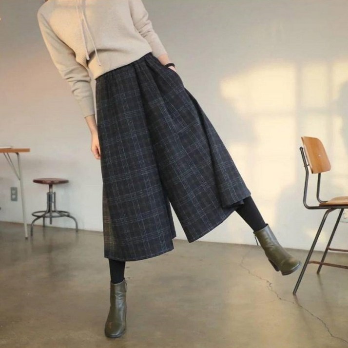 아이엠몽 여성 체크 밴딩 롱 치마 바지