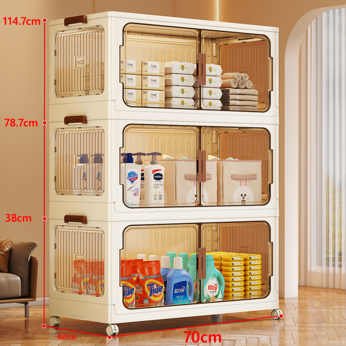 프란다스 접이식 리빙 폴딩박스 오픈도어 수납장 대형 빅사이즈, 화이트투명, 3개