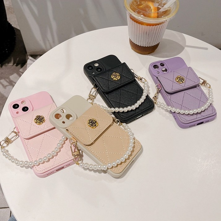 사은품/갤럭시 A시리즈 전기종 진주 스트랩 가죽 카드 수납 지갑 포켓 예쁜 실리콘 젤리 핸드폰 케이스