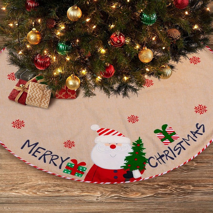 캐슬라이트 린넨 크리스마스 트리 원형 러그 카페트 소품 덮개 인테리어 선물 장식 파티용품, 산타