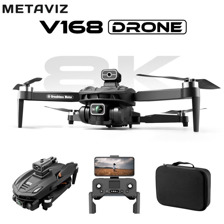 METAVIZ 8K V168 듀얼 카메라 광류 호버링 입문용 접이식 드론한글 영어 설명서어플 연동 지원, V168, 1개 METAVIZ 8K V168 듀얼 카메라 광류 호버링 입문용 접이식 드론한글 영어 설명서어플 연동 지원, V168, 1개